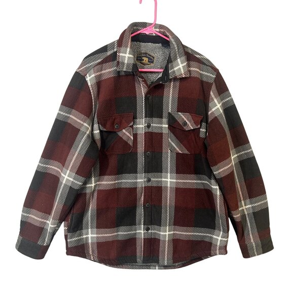 Freedom Foundry Shacket Men's Size L Plaid Sherpa Lined Grey Maroon GUC - Picture 1 of 13